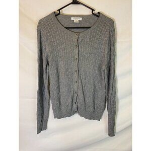 LIZ CLAIBORNE WOMENS SIZE PETITE LARGE GRAY BUTTON UP CARDIGAN‎ SWEATER